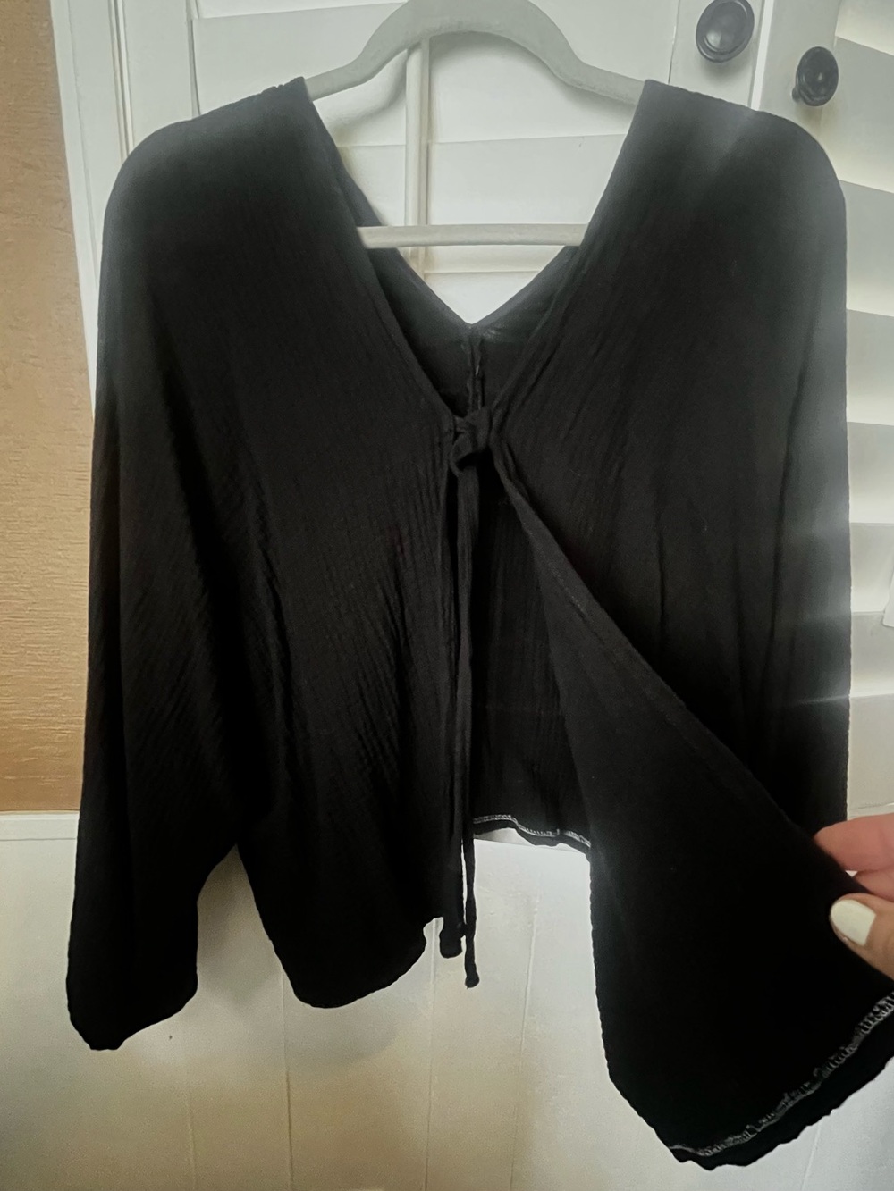 Black Tie-Front Soft Gauzy Cover up OS
